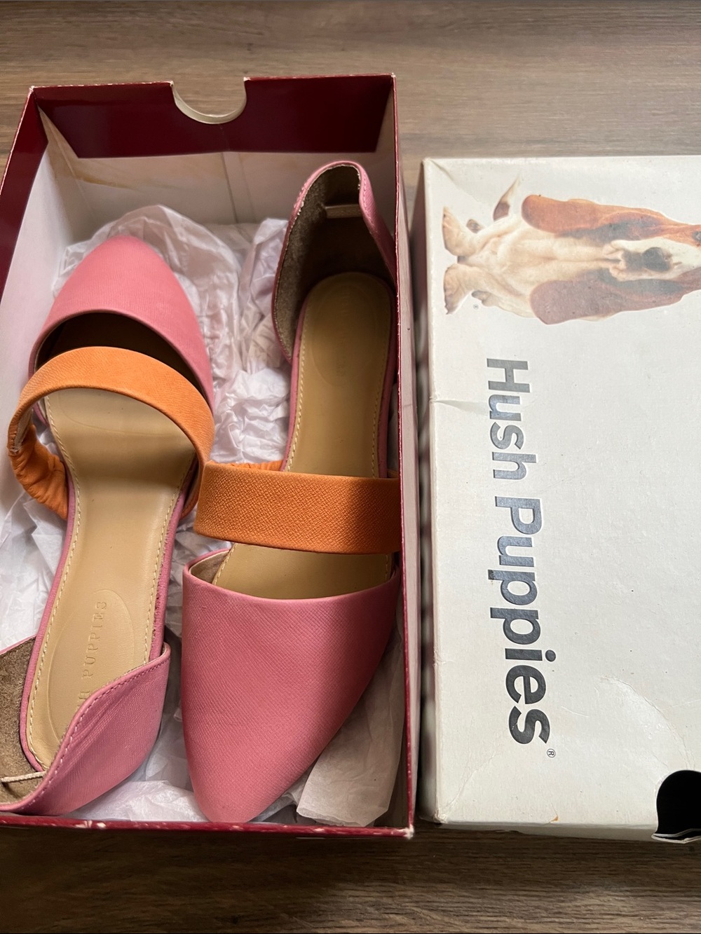 Hush Puppies Pink and Orange D'Orsay Flats